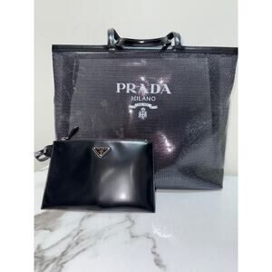 Prada Mesh Logo Tote Set in Black